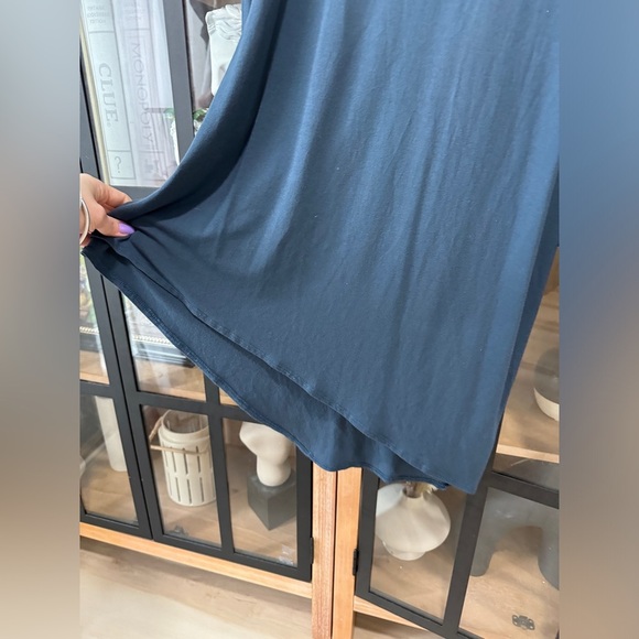 Eileen Fisher top long sleeve tunic asymmetrical hem navy scoop boat neck - Picture 5 of 7